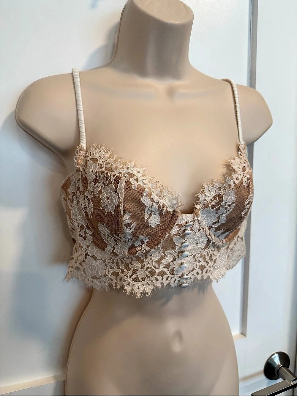 For Love & Lemons Floral Lace Bralette in Brown & White Size Large